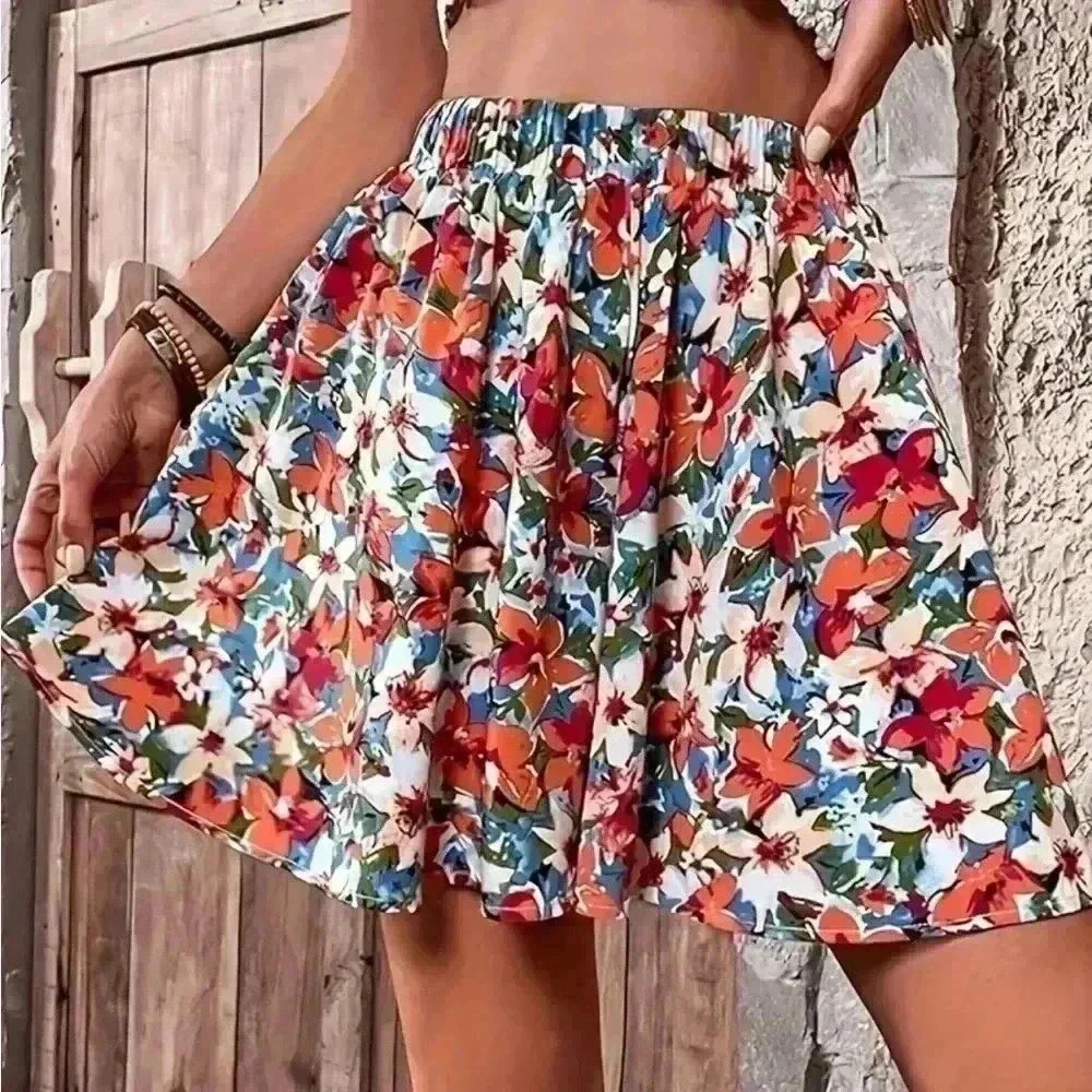 Floral Print Elastic Waist Ruffled Hem Shorts Size L - Picture 7 of 7